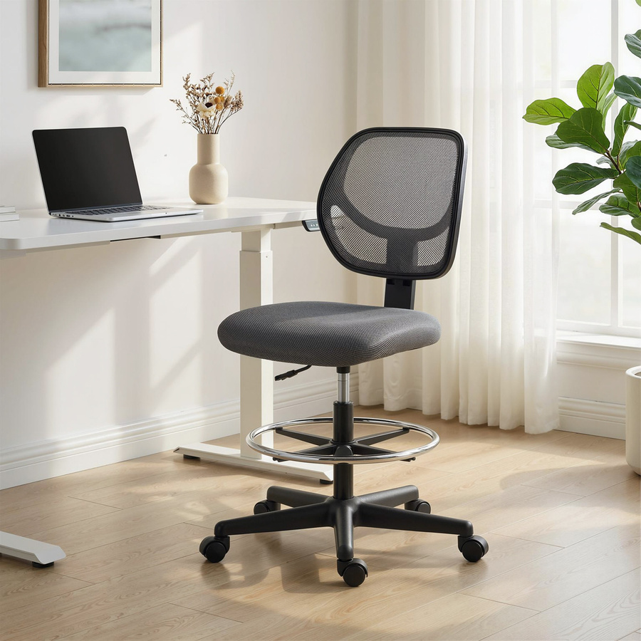 Vinsetto ergonomischer Bürostuhl mit Fußring und Mesh-Rückenlehne, höhenverstellbarer Bürosessel, 360 Grad drehbar, dunkelgrau, Aosom - Bild 2