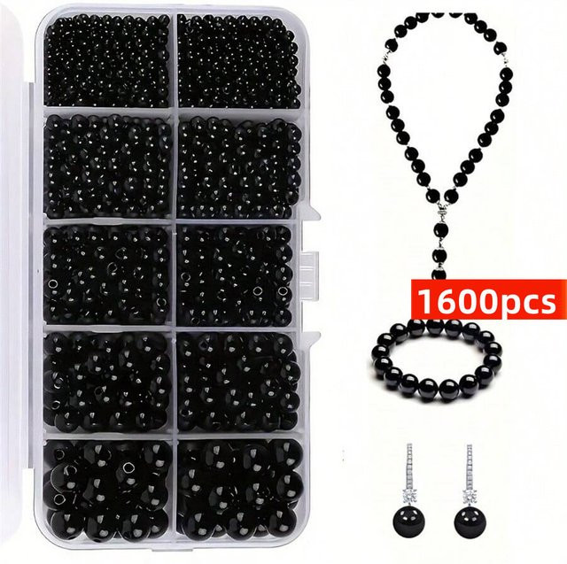 QYWCTZ Perlen Set, Schwarze Runde Perlen, 3/4/5/6/8mm - Bild 1