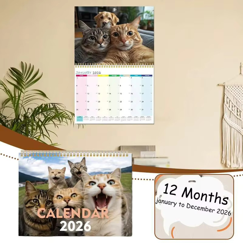 Monatlicher Wandkalender 2026 für Katzenliebhaber mit niedlichen Kätzchen-Designs in Mehrfarbig aus Papier - Bild 3
