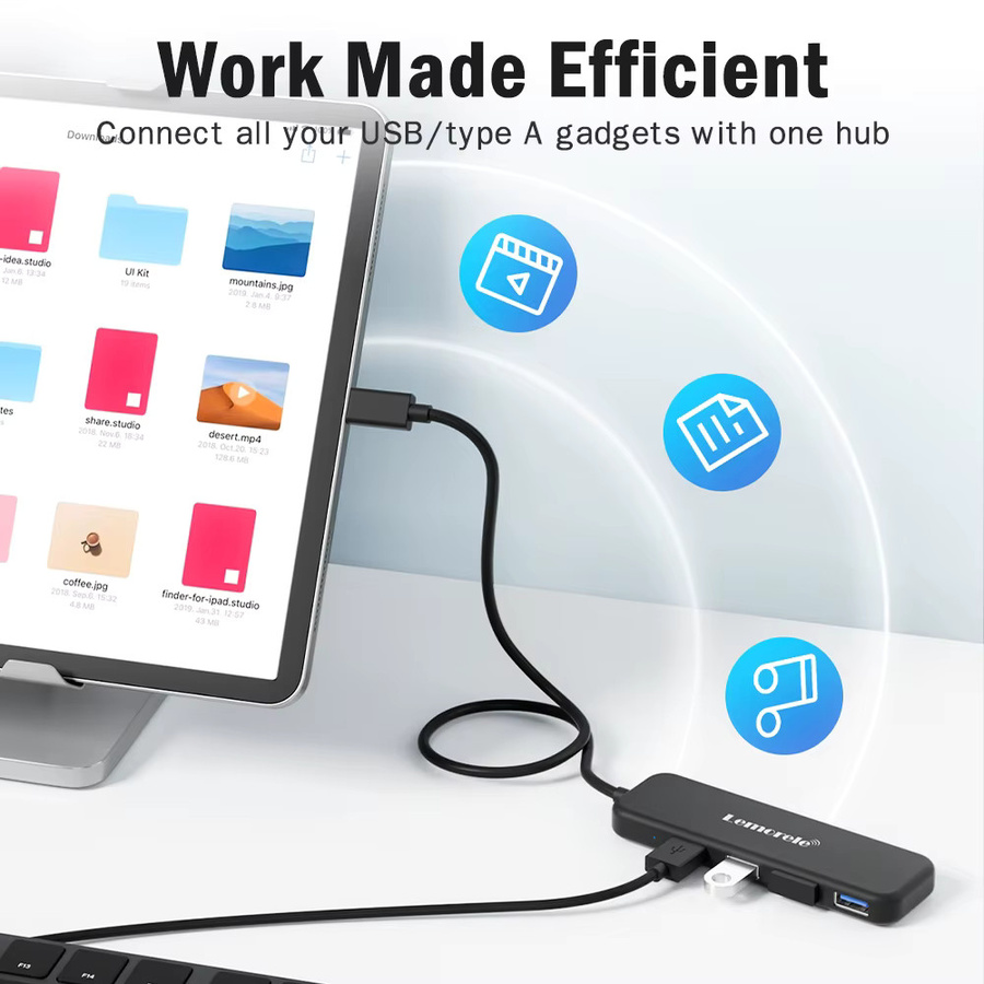 Lemorele TC41 4 in 1 USB C Hub Docking Station mit 4 USB A 3.0 Ports 5 Gbit/s in Schwarz - Bild 2
