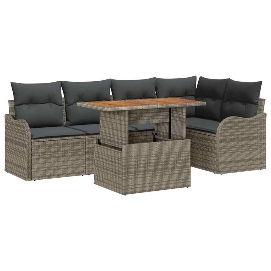 vidaXL Garten-Sofa-Set aus Poly Rattan in Grau, 6-teiliges L-Shape Set mit Eckplatz, Mittelsofas, Armsofas mit Stauraum und Gartentisch - Bild 2