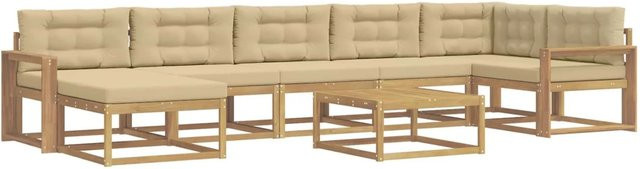 vidaXL Outdoor-Sofagarnitur aus Akazienholz mit 8 Teilen in Weiß und Beige - Bild 1
