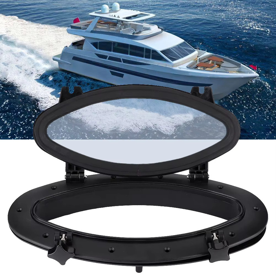 DOACT Ovales Bullauge aus Glas in Schwarz für Marine, Boot, Yacht und RV, B/H: 41,0 x 22,0 cm - Bild 3