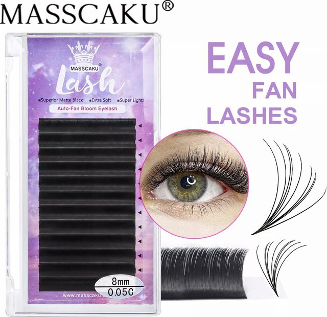 MASSCAKU Falsche Wimpern, Black, 8–20 mm, 2D-20D-Fanning - Bild 1