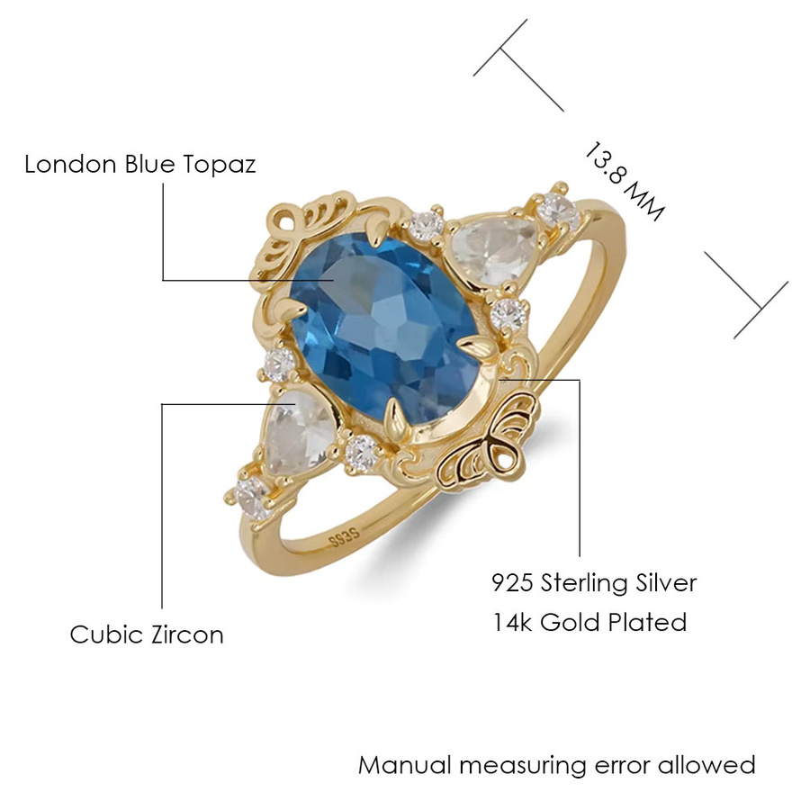 LAMOON Ring, 925 Silber, Topas, Zirkonia, Damen - Bild 3