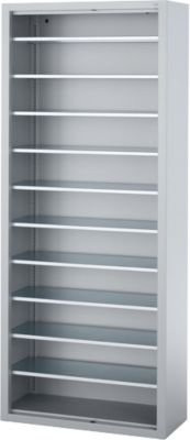 Magazinregal C+P Serie 13 aus Stahl, 10 Fachböden, abschließbar, Farbe: Weißaluminium RAL 9006, B/T/H: 70 x 30 x 169 cm - Bild 1