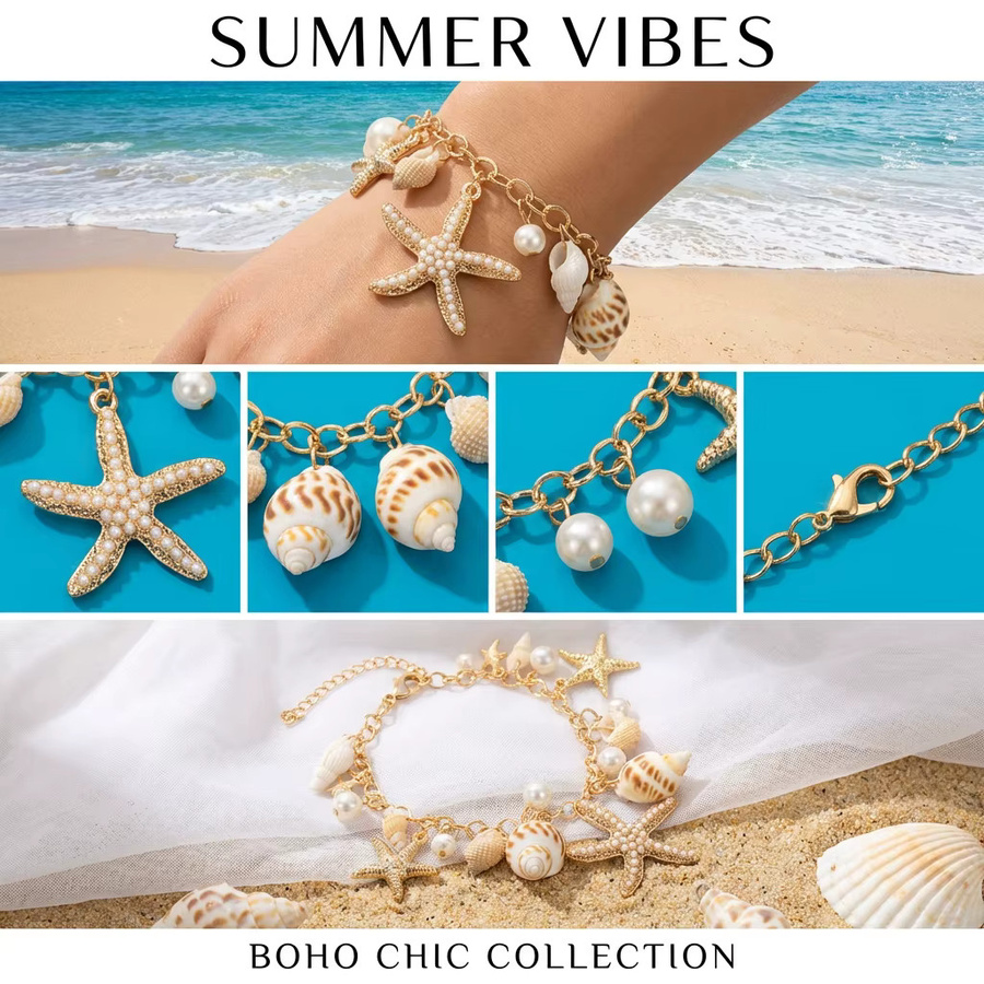 RINHOO FRIENDSHIP Armband, Gold, Perle, Damen, Böhmischer Stil - Bild 6