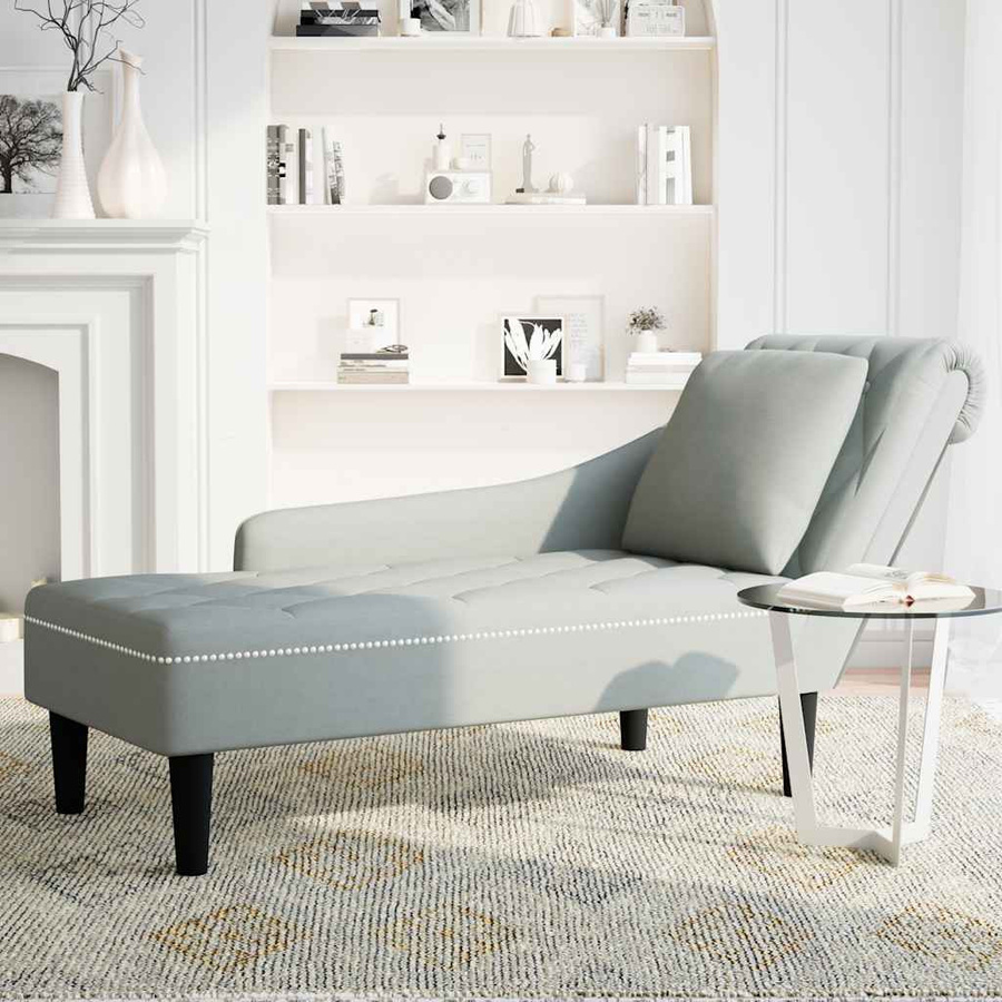 vidaXL Chaiselongue aus Samt mit Lendenkissen und Armlehne, Hellgrau, B: 145 cm, H: 70 cm, T: 110 cm, 56 cm - Bild 2