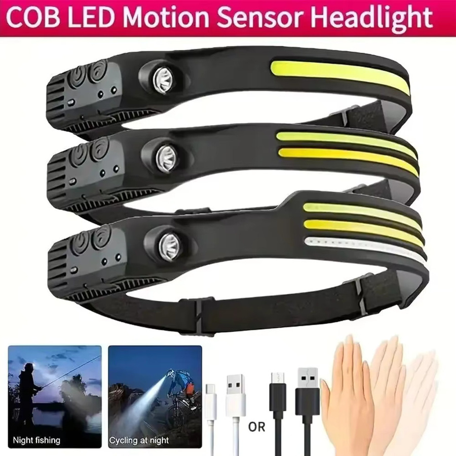 KDULIT LED-Sensor-Stirnlampe mit COB-Kopflampe, USB-wiederaufladbar, Schwarz - Bild 6
