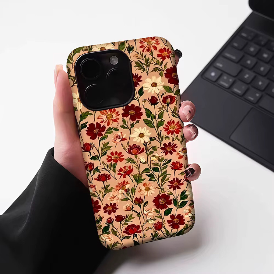 Aurbe Matte 2-in-1 MagSafe Hülle mit Vintage Blumenmuster für iPhone 17 16 15 14 Plus Pro Max, Stoßfeste Hartschale, Multicolour - Bild 6