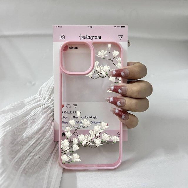 CozyHomeDecor Handyhülle mit rosa Magnolienblüte für iPhone 11 bis iPhone 16 Pro Max, stoßfeste transparente Abdeckung - Bild 1
