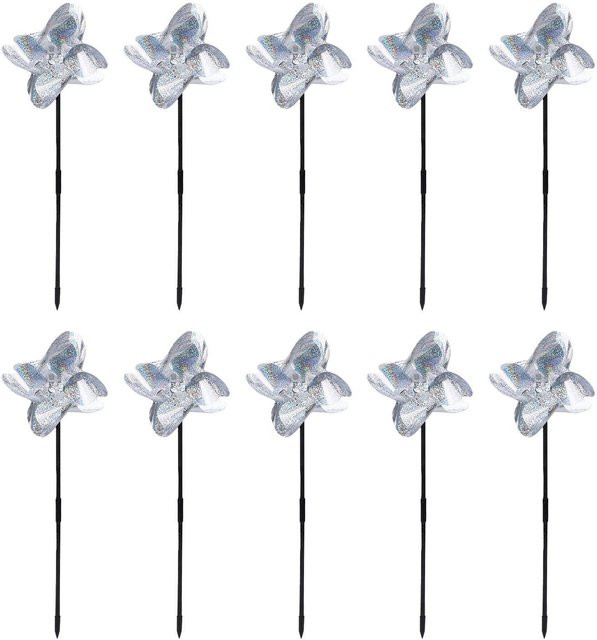 10 Stück Fishine Windräder in Silber und Grau, glänzendes reflektierendes Design als wetterfeste Gartendekoration und Vogelschreck - Bild 1