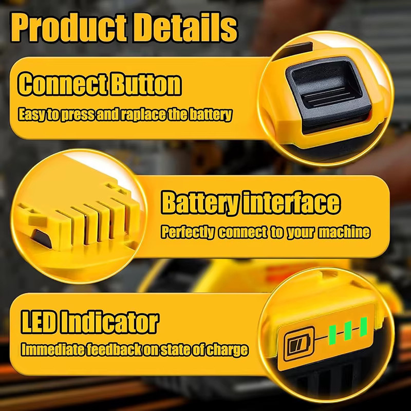Dewalt Ersatz Lithium-Ionen Akku 20 V für Akku-Werkzeuge, kompatibel mit DCB208 DCB206 DCB204 DCB203 DCB180, Gelb - Bild 2