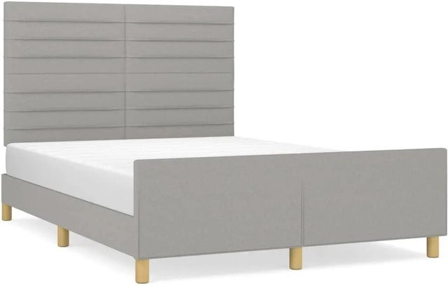 vidaXL Bettgestell mit Kopfteil in Hellgrau, gepolstertes Bett für Erwachsene, Breite: 140 cm, Länge: 200 cm - Bild 1