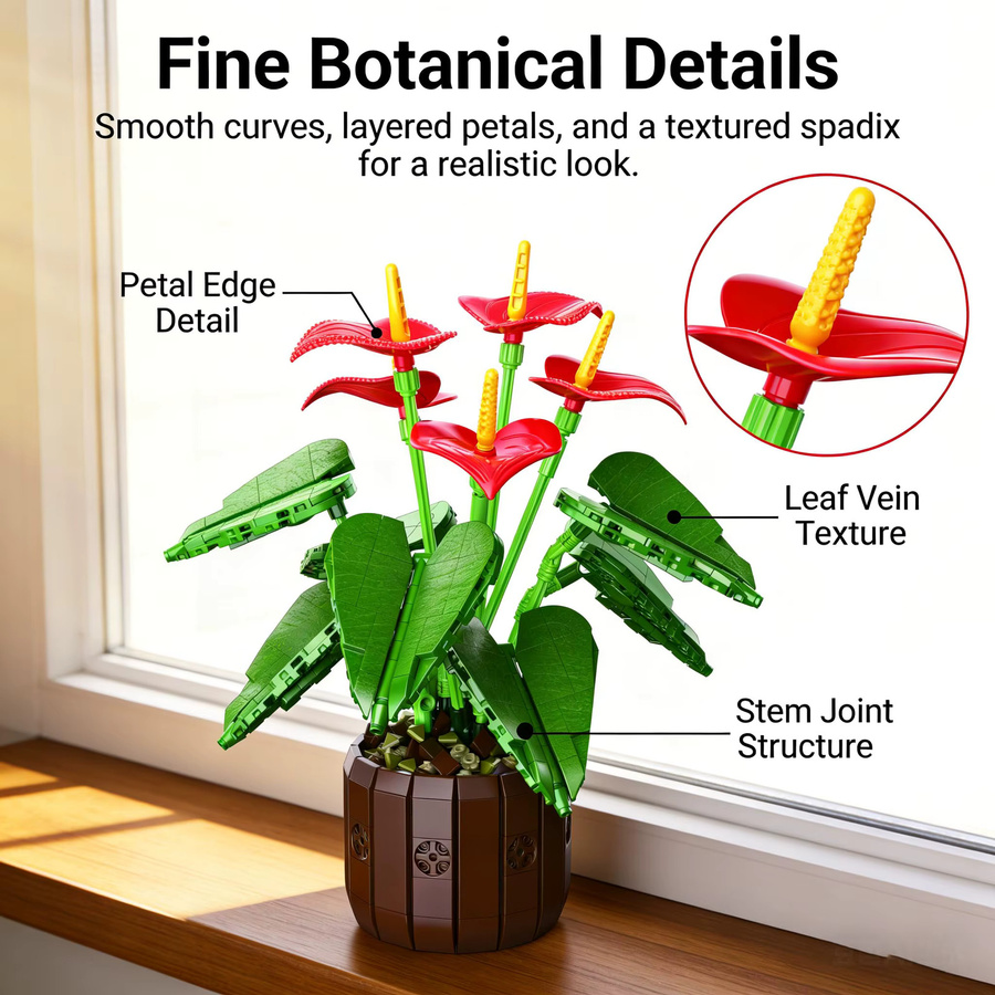 AMAZINGBLOKS Roter Anthurium-Blumen-Bonsai, Baukasten, 732 Teile, ab 14 Jahren - Bild 3