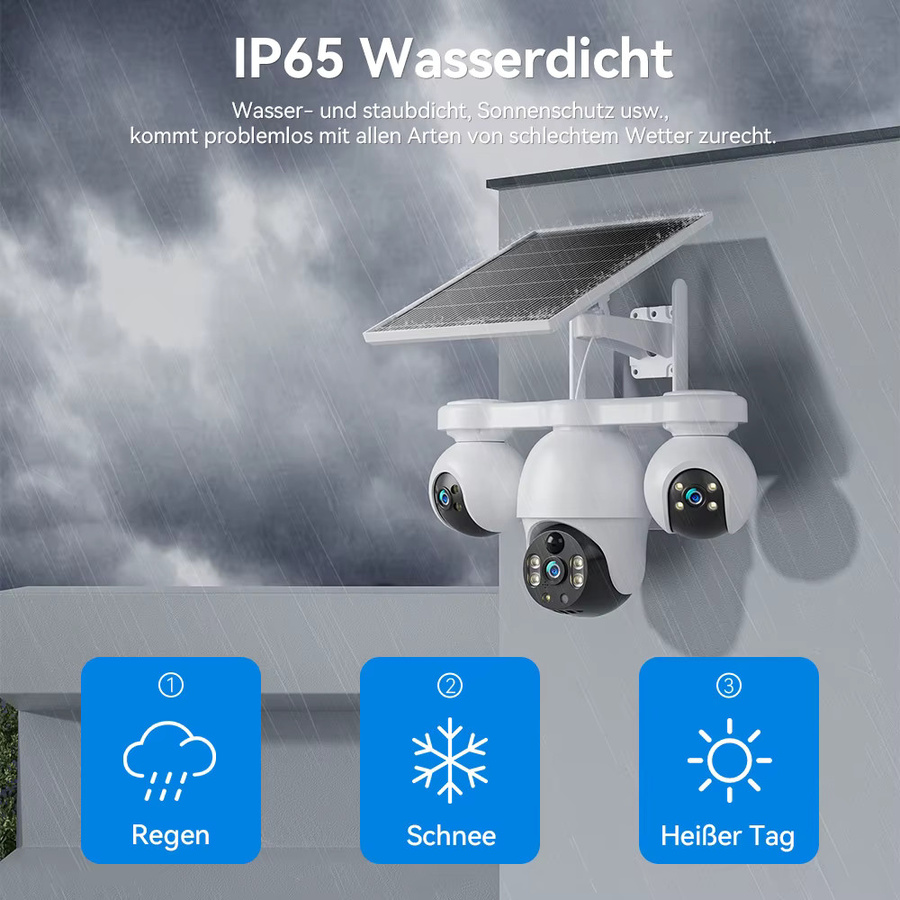 V380 Pro 4G LTE Solar Überwachungskamera für den Außenbereich mit 8MP Dreifach-Objektiv, PTZ und Auto-Tracking, Weiß - Bild 4