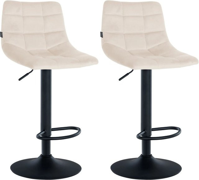 DELUKE Barhocker 2er Set DUBAI Tresenhocker aus Samt und Kunstleder in Creme und Schwarz mit Lehne und 360 Grad Drehsitz, B/T/H: 43,0 x 46,5 x 108,5 cm - Bild 1