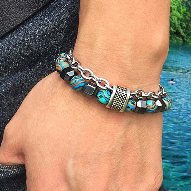 Elviragirl Perlenarmband Edelstahl, Malachit, Herren - Bild 1