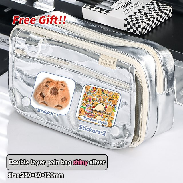 Kawaii Federmäppchen im koreanischen Stil aus Kunstleder, beige, großes Schreibwaren Etui mit großem Fassungsvermögen - Bild 1