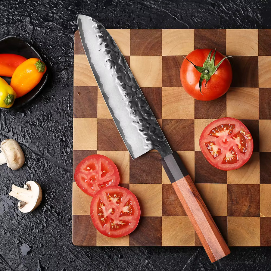 MOSTODOZO Santoku-Messer aus 3-lagigem Verbundstahl mit Holzgriff, 19,05 cm Japanisches Kochmesser - Bild 2