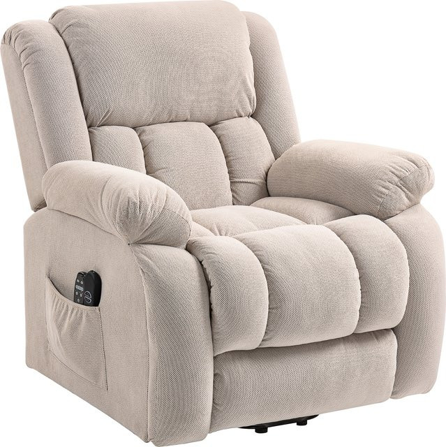 HOMCOM Elektrischer Aufstehsessel Beige mit Massagefunktion, Heizfunktion und USB-Port, 150 Grad neigbarer Relaxsessel aus Stoff für Senioren mit Fußstütze und 2 Fernbedienungen - Bild 1
