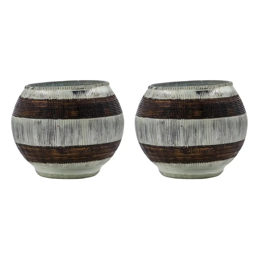 House Doctor Teelichthalter Stripe Set aus 2 Stück, Glas, Silber Braun, Durchmesser: 7,5 cm - Bild 1