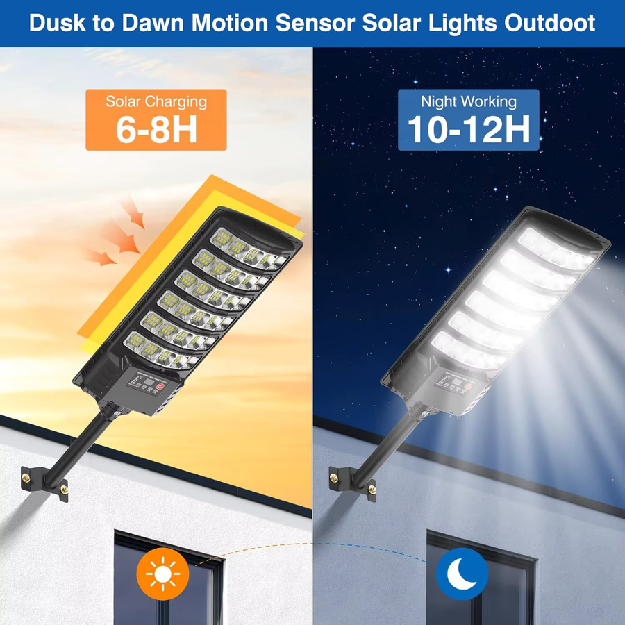 YQCHEZI 2er-Pack Solar-LED-Flutlicht mit Bewegungssensor in Schwarz für den Außenbereich - Bild 2