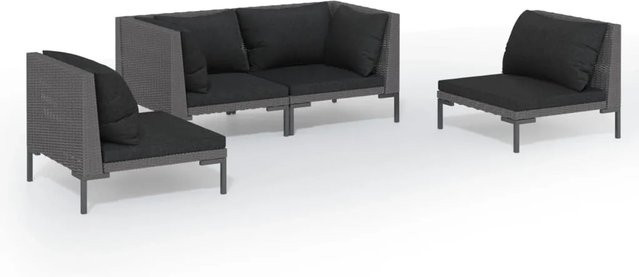 vidaXL 4-tlg Garten-Lounge-Set aus Poly Rattan mit Kissen in Anthrazit - Bild 1