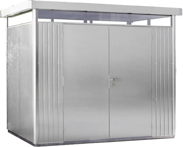 Biohort Gerätehaus HighLine aus Stahl mit Doppeltür in Silber Metallic, B/H/T: 275 x 222 x 195 cm - Bild 1