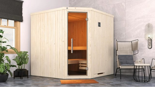 Weka Elementsauna Varberg 3 aus Fichtenholz mit 7,5 kW Ofenset, braun, B/H/T: 194 x 199 x 194 cm - Bild 1