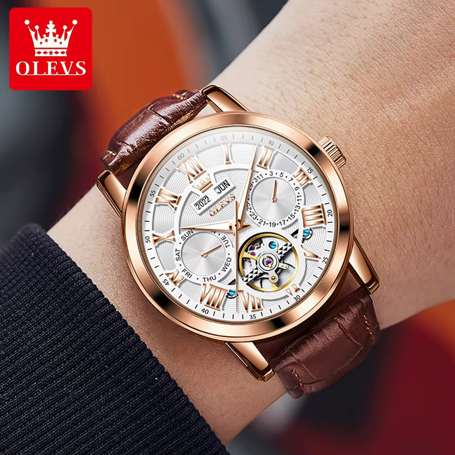 OLEVS Armbanduhr Chronograph, Automatik, Leder, Herren - Bild 3