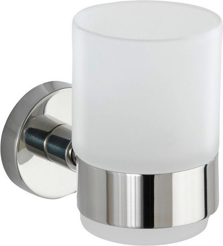 WENKO Zahnputzbecherhalter Uno Bosio Shine aus Edelstahl und Glas in Silber, Wandmontage, B/H/T: 10,5 x 7,0 x 9,5 cm - Bild 1