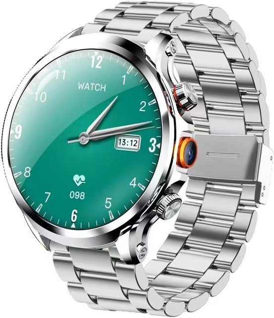 SCIONE Smartwatch mit 1,95 Zoll rundem Bildschirm, 128G SIM-Karte Unterstützung, NFC, Kamera, Herzfrequenzmessung und Wasserfestigkeit in Silber - Bild 1