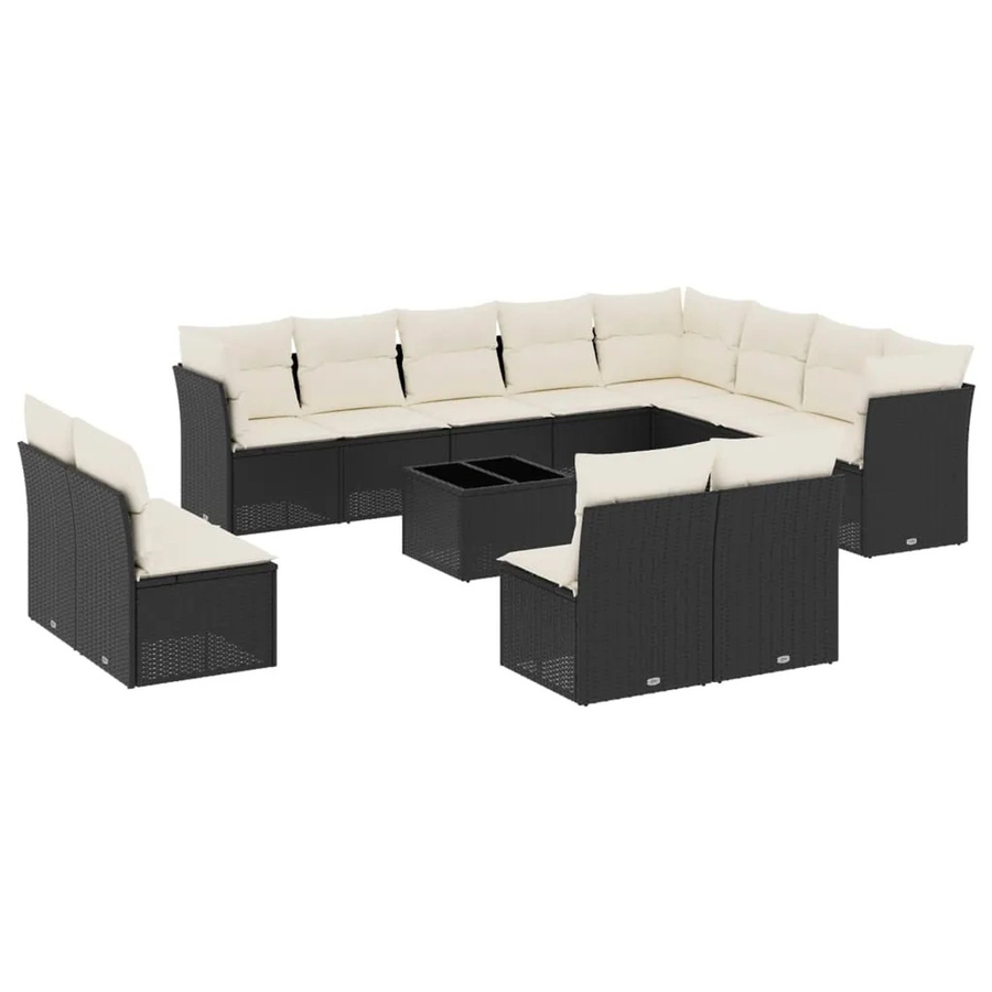 vidaXL 13-tlg Garten-Sofagarnitur aus Poly-Rattan mit Kissen in Schwarz - Bild 2