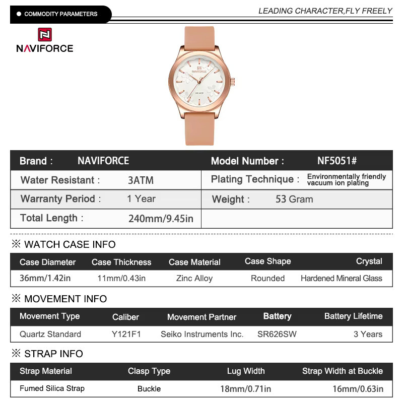 NAVIFORCE Armbanduhr Quarz, Silikon, Weiß, Roségold, Damen - Bild 2