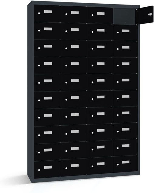 rotstahl Wertfachschrank mit 40 Fächern in Anthrazitgrau und Schwarz, B/T/H: 115 x 50 x 180 cm - Bild 1