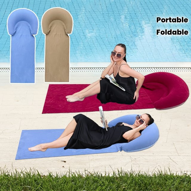 LIUSHADUOLA Strandmatte mit aufblasbarer Kopfstütze in Grau für Camping und Picknick - Bild 1