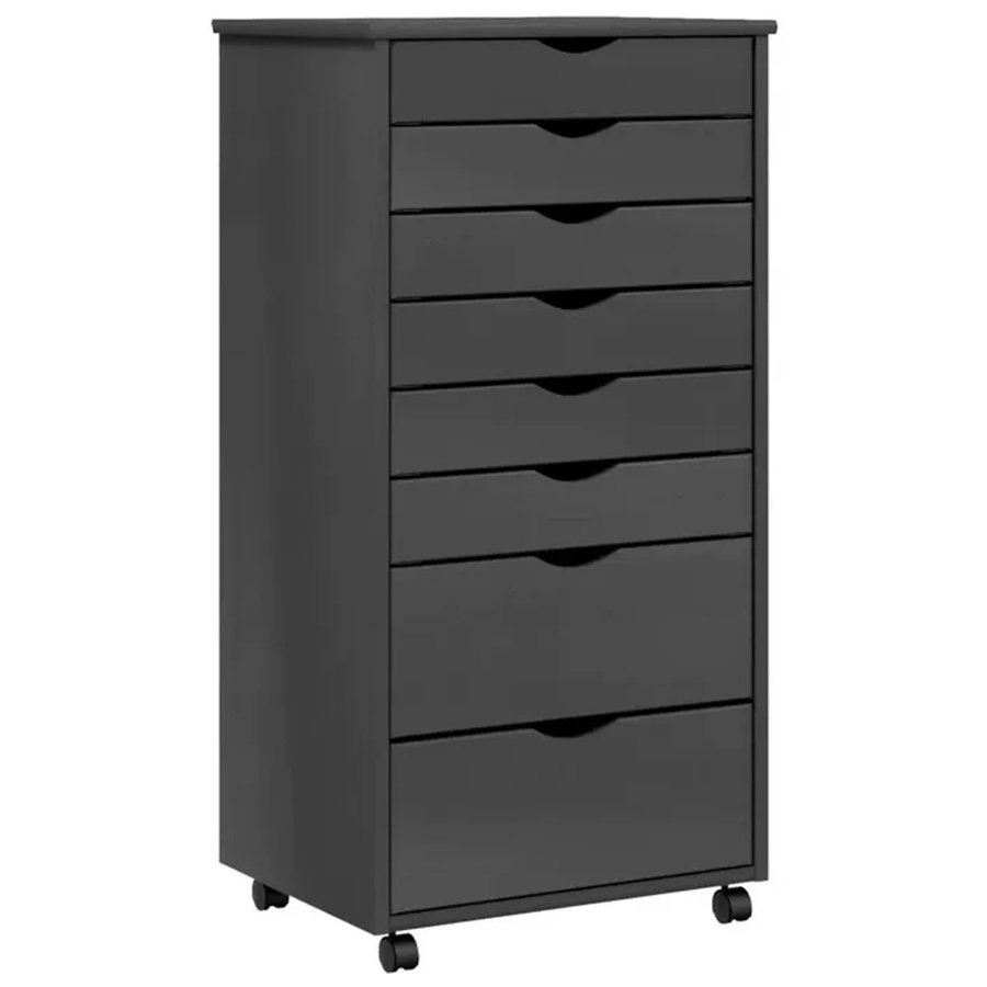 vidaXL Rollschrank MOSS aus massivem Kiefernholz mit Schubladen in Grau, B/T/H: 103 x 39 x 39 cm - Bild 2