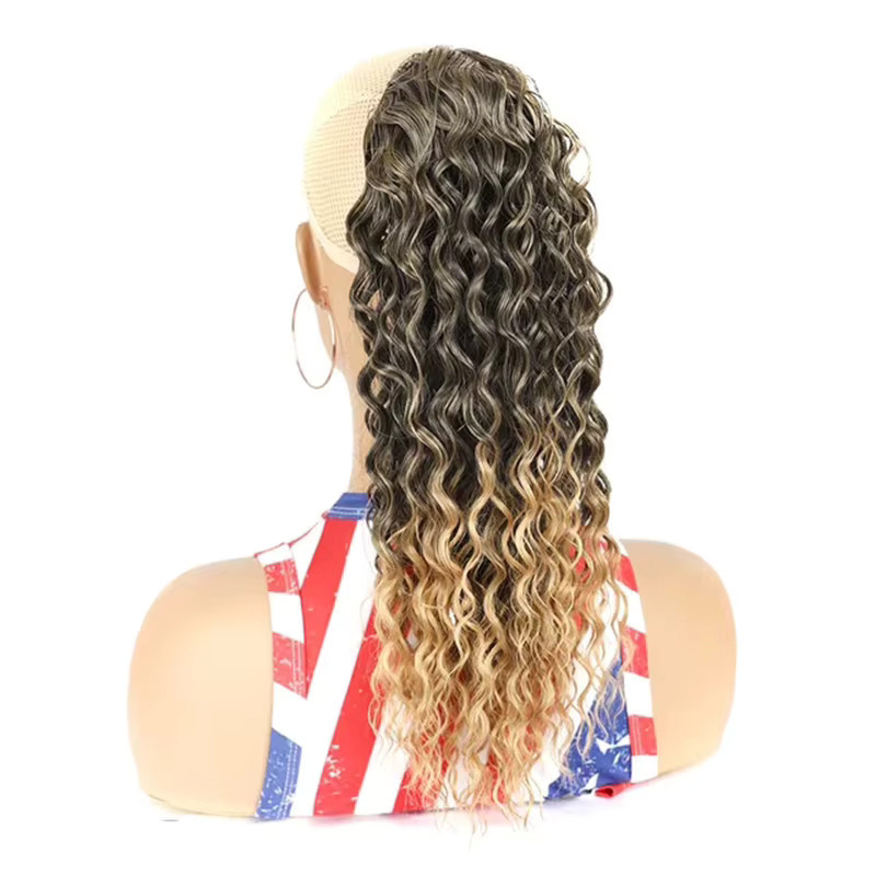 Jeedou Afro Curly Pferdeschwanz-Verlängerung, tiefe Wellen, schwarze Ombre-Farbe, synthetisch, Unisex - Bild 3