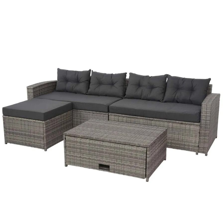 MCW Poly-Rattan Garten-Lounge-Set J34 4-teilig in Grau mit dunkelgrauen Kissen - Bild 2