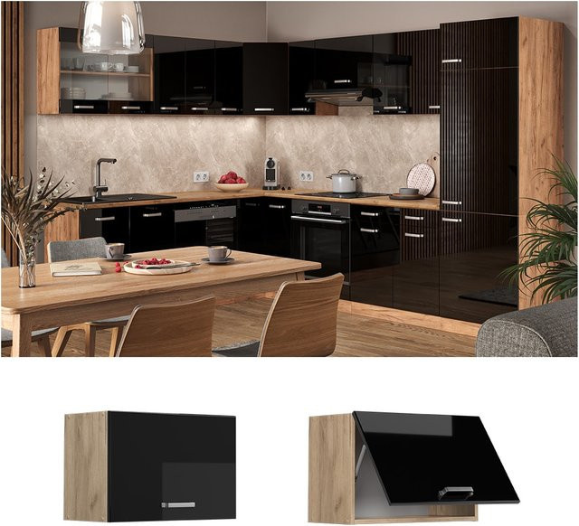 Vicco Hängeschrank R-Line Küchenschrank Schwarz Eiche Hochglanz B: 60 cm, H: 40 cm, T: 31 cm - Bild 1