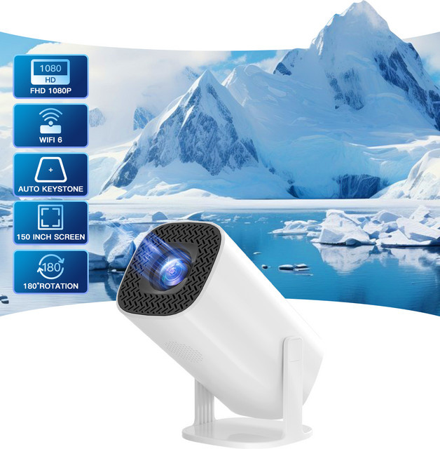 HONGTOP P30 Smart Mini Projektor mit Android 11, 720P HD, WiFi 6 und Bluetooth, Tragbarer Outdoor-Projektor in Weiß - Bild 1