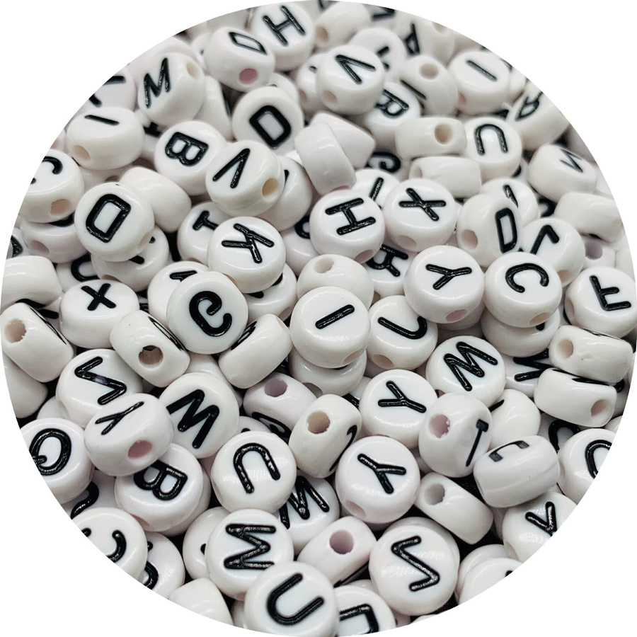 Smspring Buchstaben Perlen, Weiß, Rund, Acryl, 4x7mm, Alphabet Spacer - Bild 3