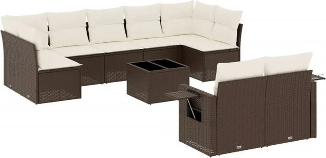 vidaXL 10-teilige Garten-Sofagarnitur aus Poly-Rattan in Braun mit Kissen aus Polyester und pulverbeschichtetem Stahl - Bild 1