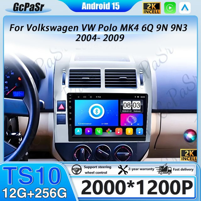 Android 16 Autoradio für Volkswagen VW Polo MK4 6Q 9N 9N3 (2004-2009) Multimedia-Player mit WiFi und 4G Navigation in Schwarz - Bild 1