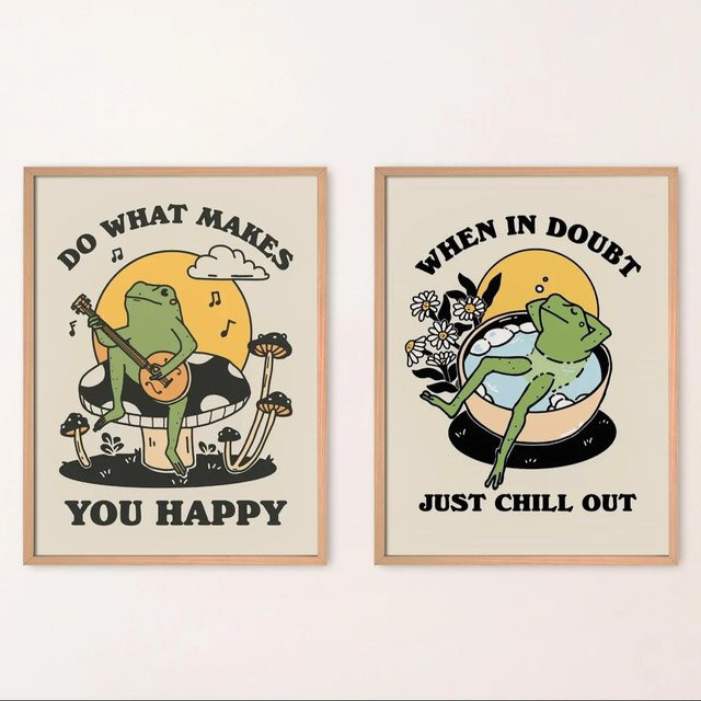 Retro-Poster von SHENCHEN mit Frosch- und Pilzillustration in Mehrfarbig für deine Wandgestaltung - Bild 1