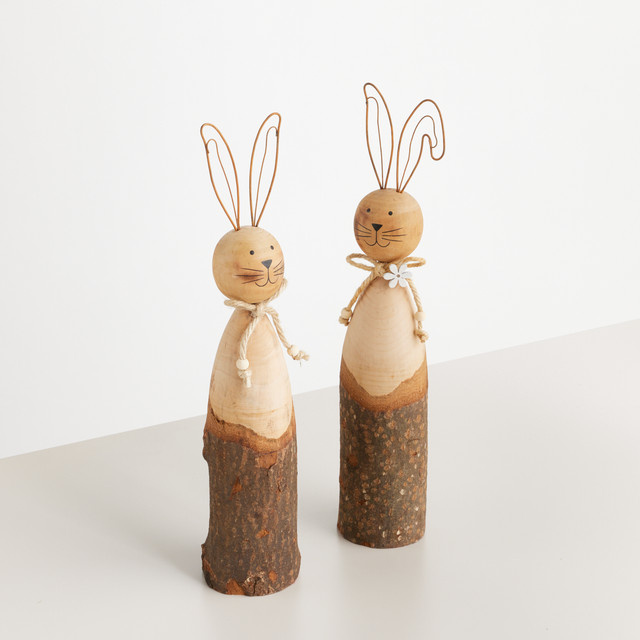 BLUME2000 Osterhase aus Holz im 2er-Set, rustikale Ostern-Deko in Braun und Beige - Bild 1