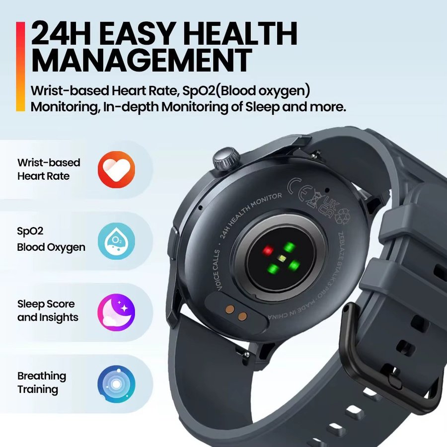 Zeblaze Btalk 3 PRO Smartwatch mit 1,43 Zoll AMOLED-Display in Grau mit Bluetooth-Telefonfunktion und Gesundheits- sowie Fitness-Tracking - Bild 3