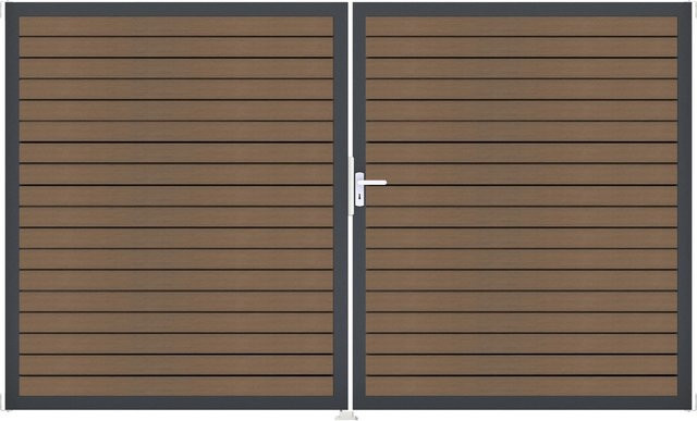 GroJa 2-flügeliges Tor Solid Rhombus in Teak Co-extrudiert, Farbe Braun, B: 306 cm, H: 180 cm, DIN Rechts - Bild 1
