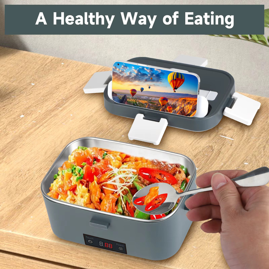 Avehrit 2-in-1 Elektrische Lunchbox mit Edelstahl-Behälter, tragbarer auslaufsicherer Speisenwärmer, mikrowellengeeignet - Bild 4